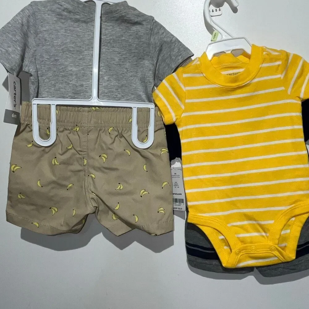 Lot of 3 Carter's Baby Outfits Bodysuit Graphic T-Shirts & Shorts 3-6 Months NWT